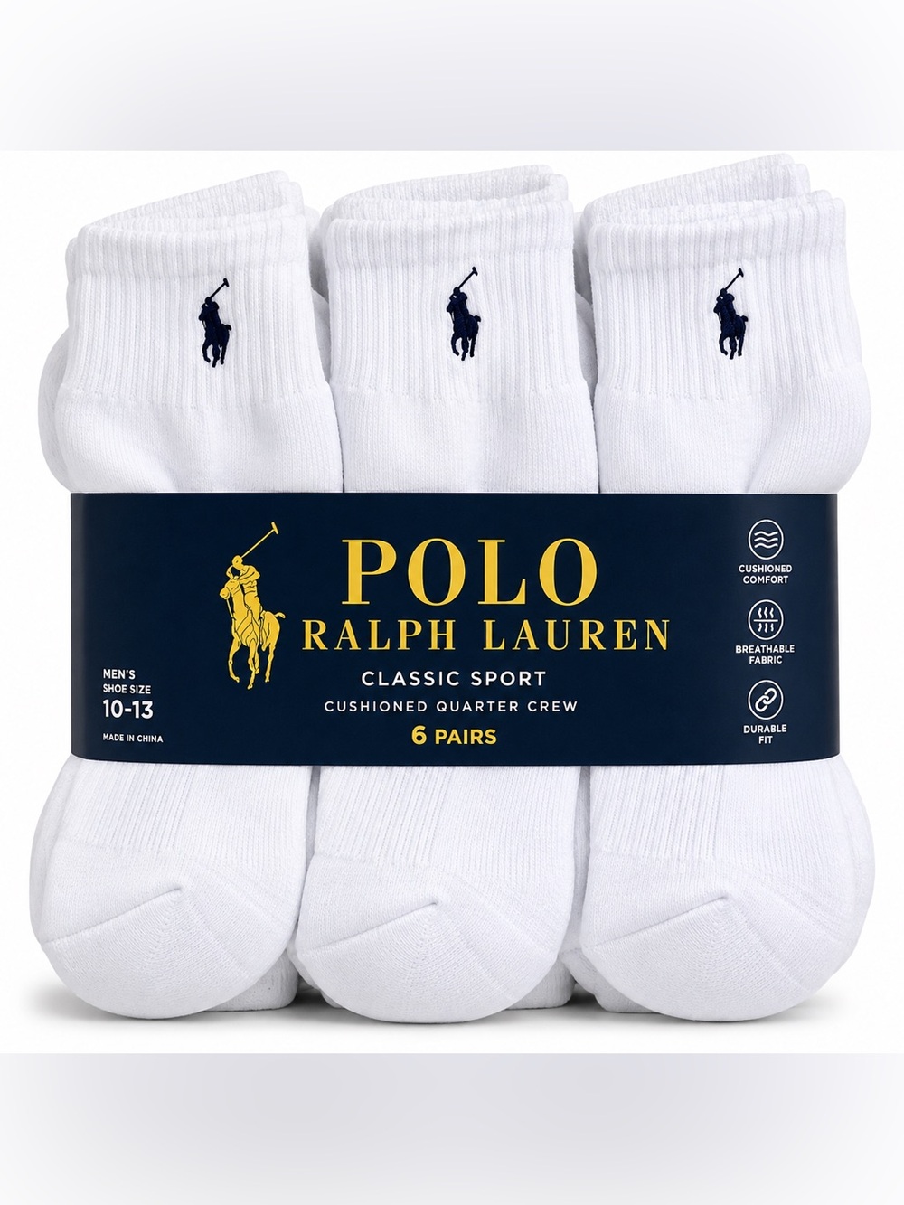 Polo Ralph Lauren Classic Sport Socks 6 Pack All White Men’s 10-13 ZP113869PK6N